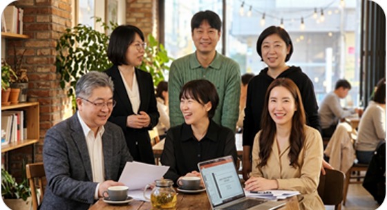 사회복지학과 구성원들이 함께 회의하는 모습